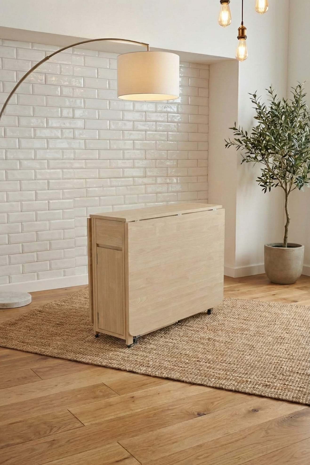 שולחן מתקפל מעץ עם אחסון לארבע כיסאות – תמונה 4